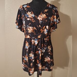 3 For $21 Floral V-Neck Wrap Maternity Top - Black and Orange
